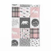 Pink and Grey Fearfully and Wonderfully Made - Patchwork woodland quilt top 