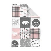 Pink and Grey Fearfully and Wonderfully Made - Patchwork woodland quilt top 