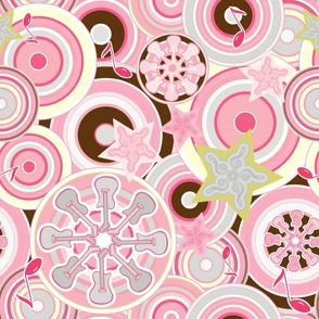 Seventies Bohemian Rock Inspired Geometric Circles and Stars in Pink and Brown