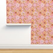 Seventies Bohemian Rock Inspired Geometric Circles and Stars in Pink and Gold