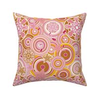 Seventies Bohemian Rock Inspired Geometric Circles and Stars in Pink and Gold