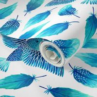 Birds painting their feathers blue (small)