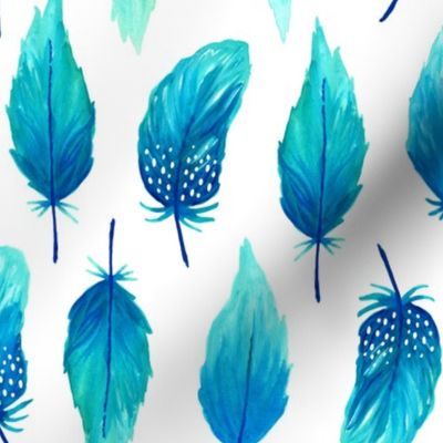 Watercolor feathers blue