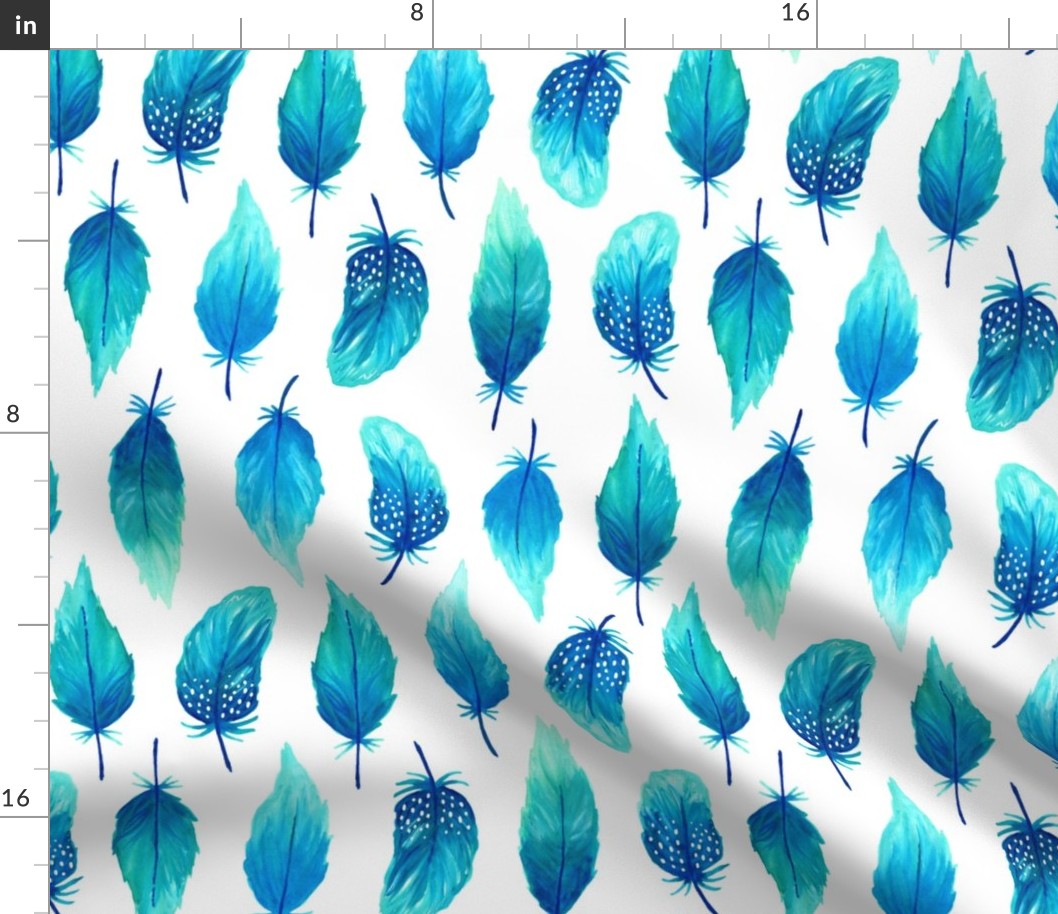 Watercolor feathers blue