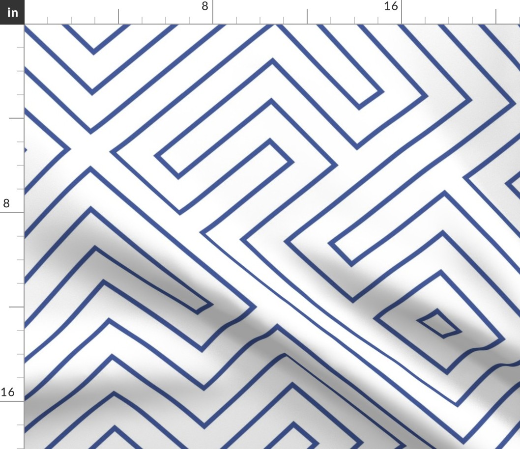 Tribal Maze Cobalt on White