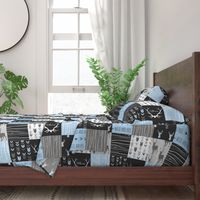 Baby Boy Woodland Wholecloth Rotated- 6' squares - black grey blue deer, antlers, arrows