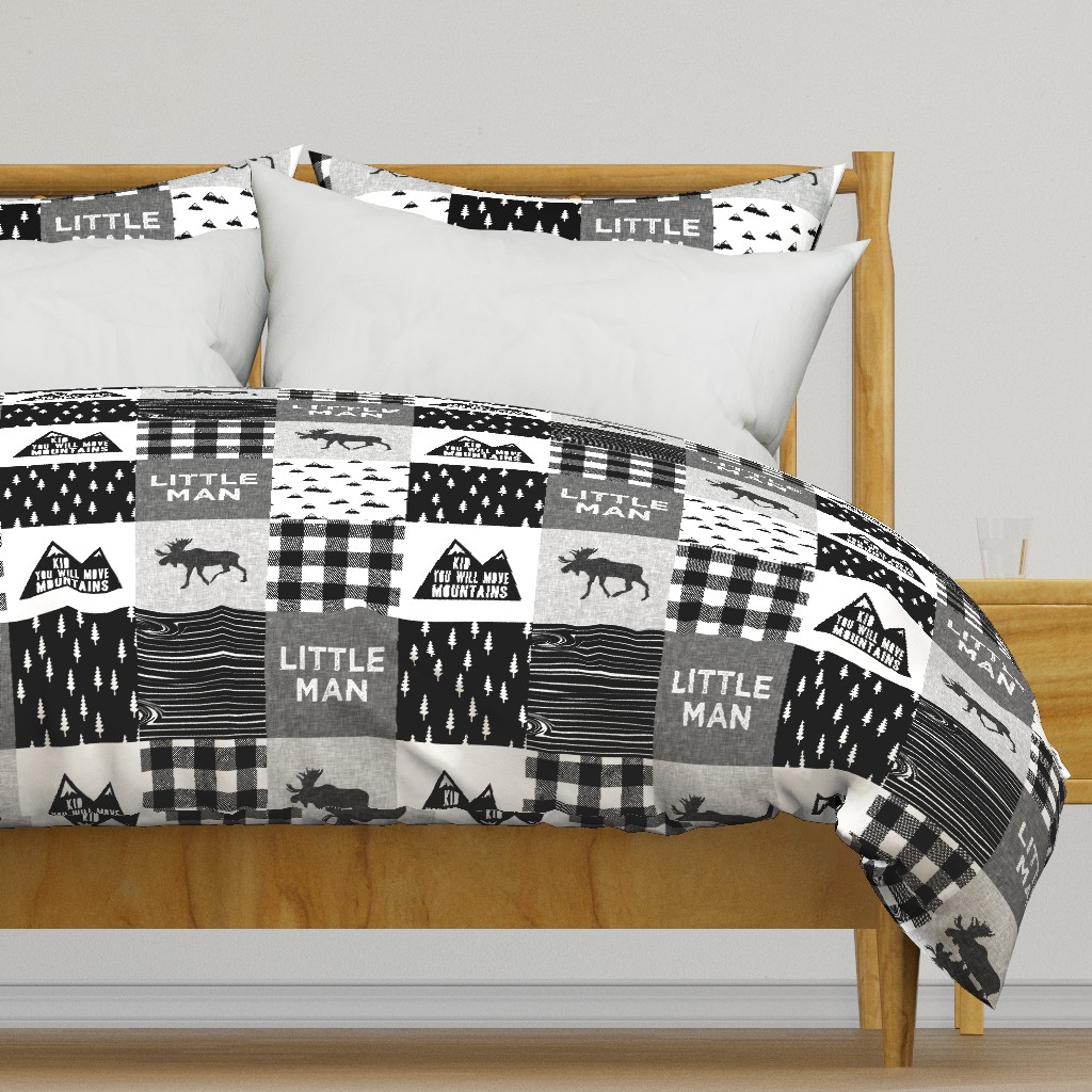 Little Man & You Will Move Mountains Quilt Top - Monochrome 