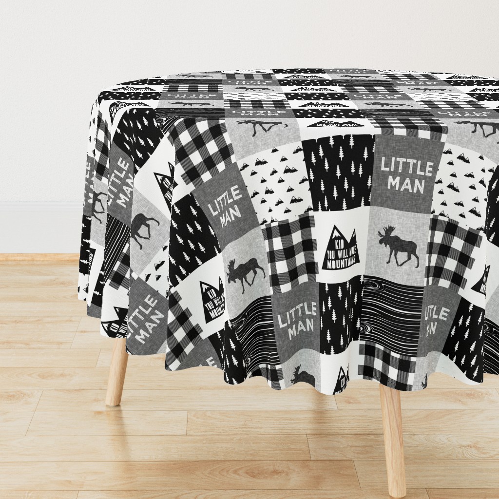 Little Man & You Will Move Mountains Quilt Top - Monochrome 