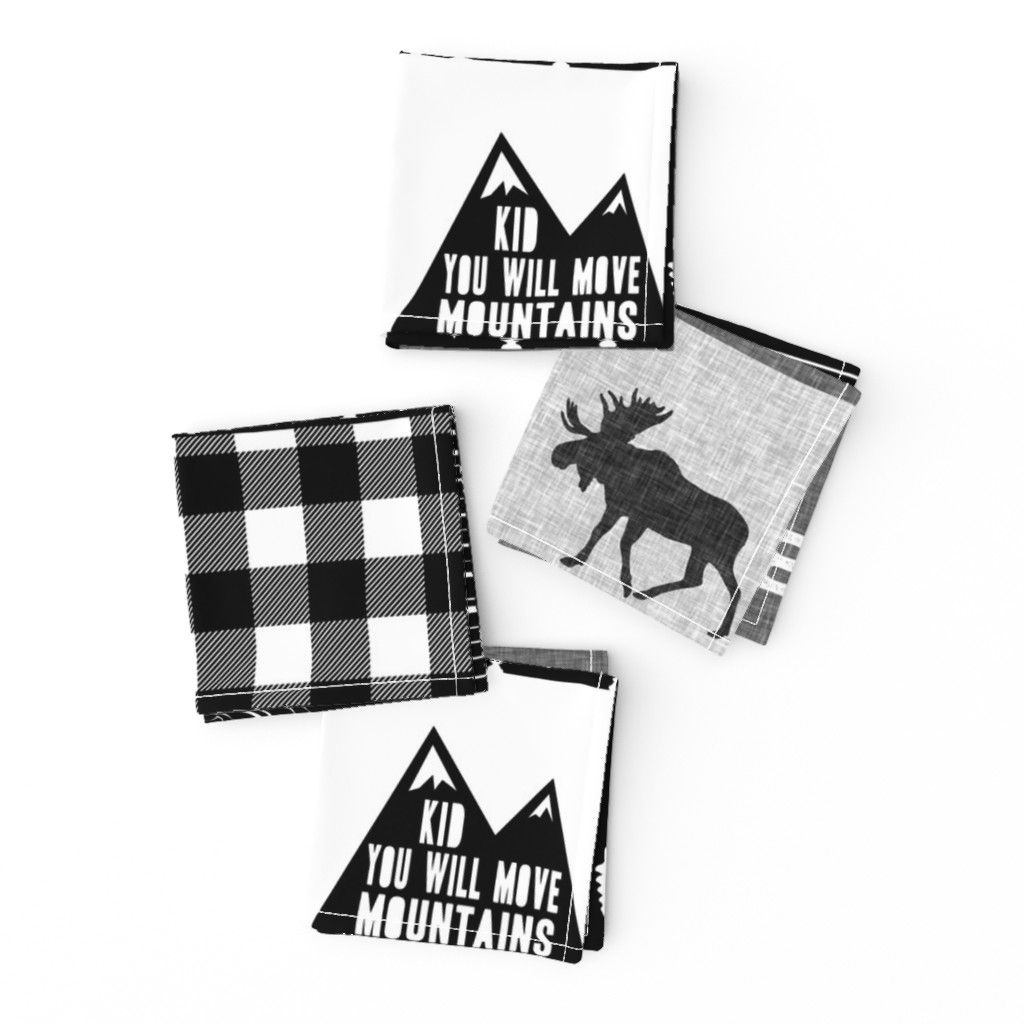 Little Man & You Will Move Mountains Quilt Top - Monochrome 