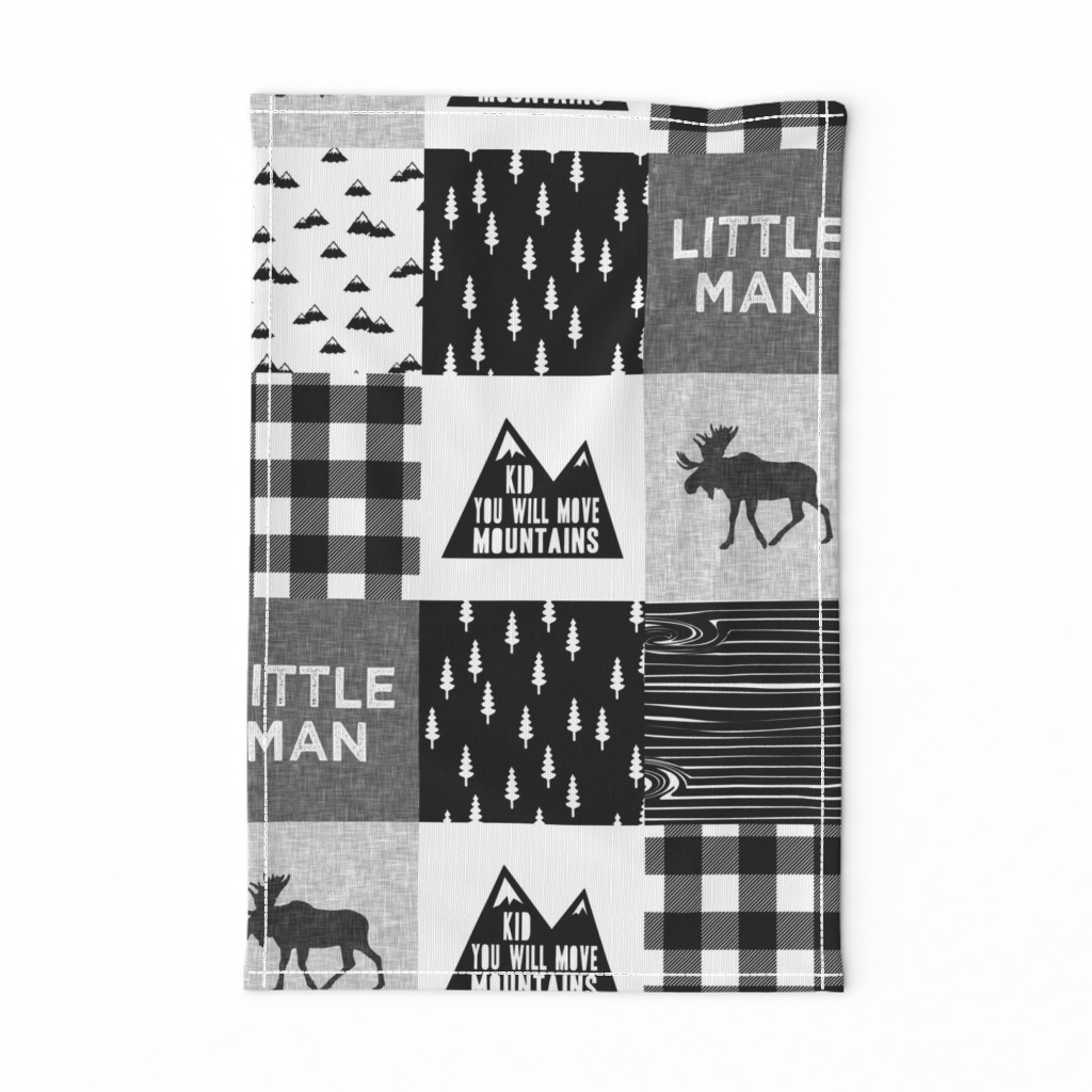 Little Man & You Will Move Mountains Quilt Top - Monochrome 