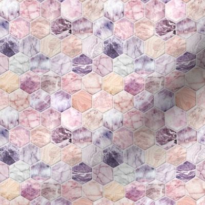 Small Rose Quartz and Amethyst Stone and Marble Hexagon Tiles