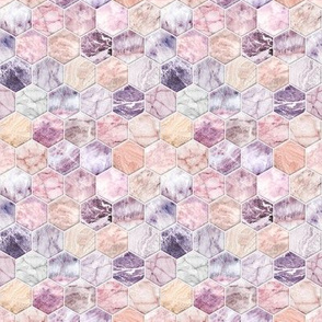 Small Rose Quartz and Amethyst Stone and Marble Hexagon Tiles