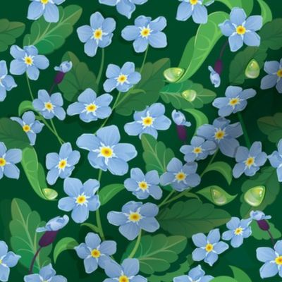 Seamless pattern with beautiful flowers - forget me not - floral nature background.