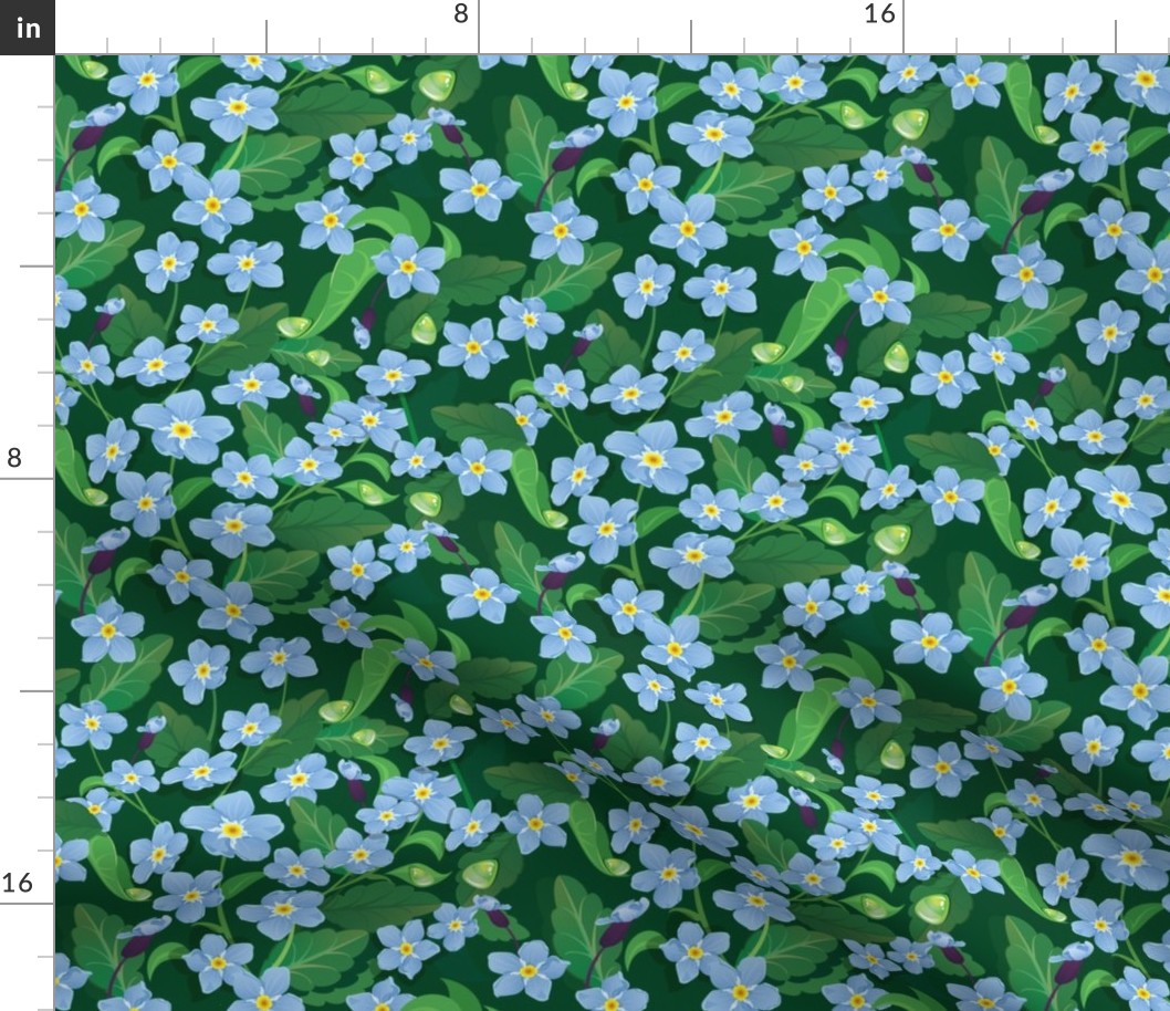 Seamless pattern with beautiful flowers - forget me not - floral nature background.