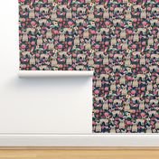 french bulldog floral fabric - fawn frenchie fabric (large format)