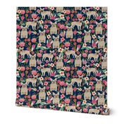 french bulldog floral fabric - fawn frenchie fabric (large format)