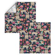 french bulldog floral fabric - fawn frenchie fabric (large format)