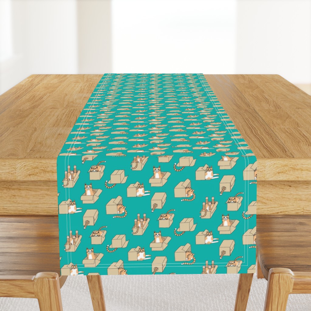 cats in boxes in teal