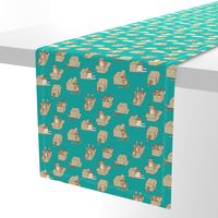 cats in boxes in teal