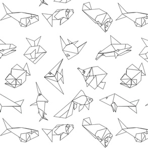 Origami fish folds in black and white