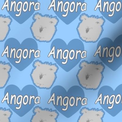 Tiny Angora rabbits with hearts - blue