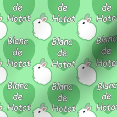 Tiny Blanc de Hotot rabbits with hearts - green