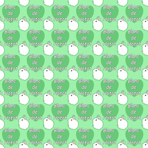 Tiny Blanc de Hotot rabbits with hearts - green