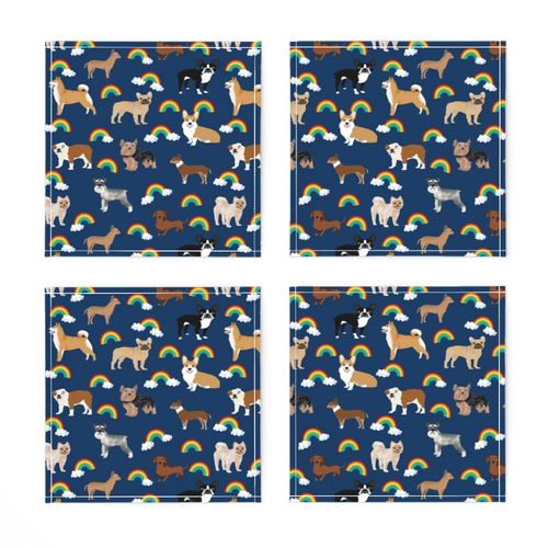 Dogs with Rainbows fabric kawaii cute pet dogs - navy