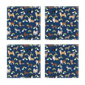 Dogs with Rainbows fabric kawaii cute pet dogs - navy