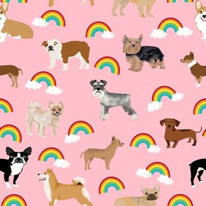 Dogs with Rainbows fabric kawaii cute pet dogs - pink