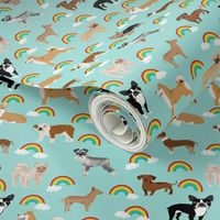 Dogs with Rainbows fabric kawaii cute pet dogs - blue