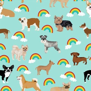 Dogs with Rainbows fabric kawaii cute pet dogs - blue