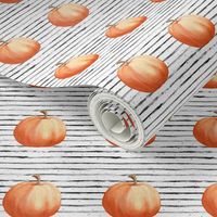 Pumpkins on Grunge Black and White Stripes