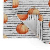 Pumpkins on Grunge Black and White Stripes