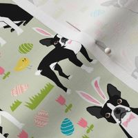 boston terrier easter bunny fabric cute pastel dog design featuring easter eggs spring time chicks and dogs