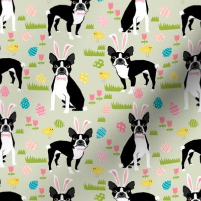 boston terrier easter bunny fabric cute pastel dog design featuring easter eggs spring time chicks and dogs