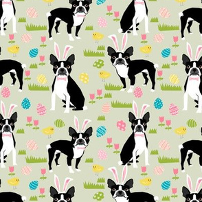 boston terrier easter bunny fabric cute pastel dog design featuring easter eggs spring time chicks and dogs