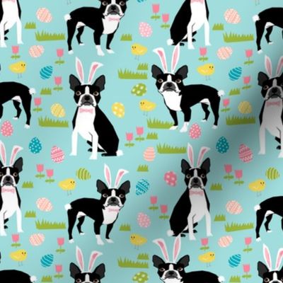 boston terrier easter bunny fabric cute pastel dog design featuring easter eggs spring time chicks and dogs