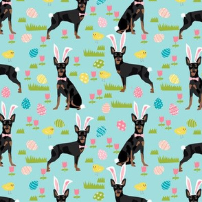 miniature pinscher pastel easter fabric spring time dogs design - blue