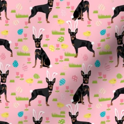 miniature pinscher pastel easter fabric spring time dogs design - pink