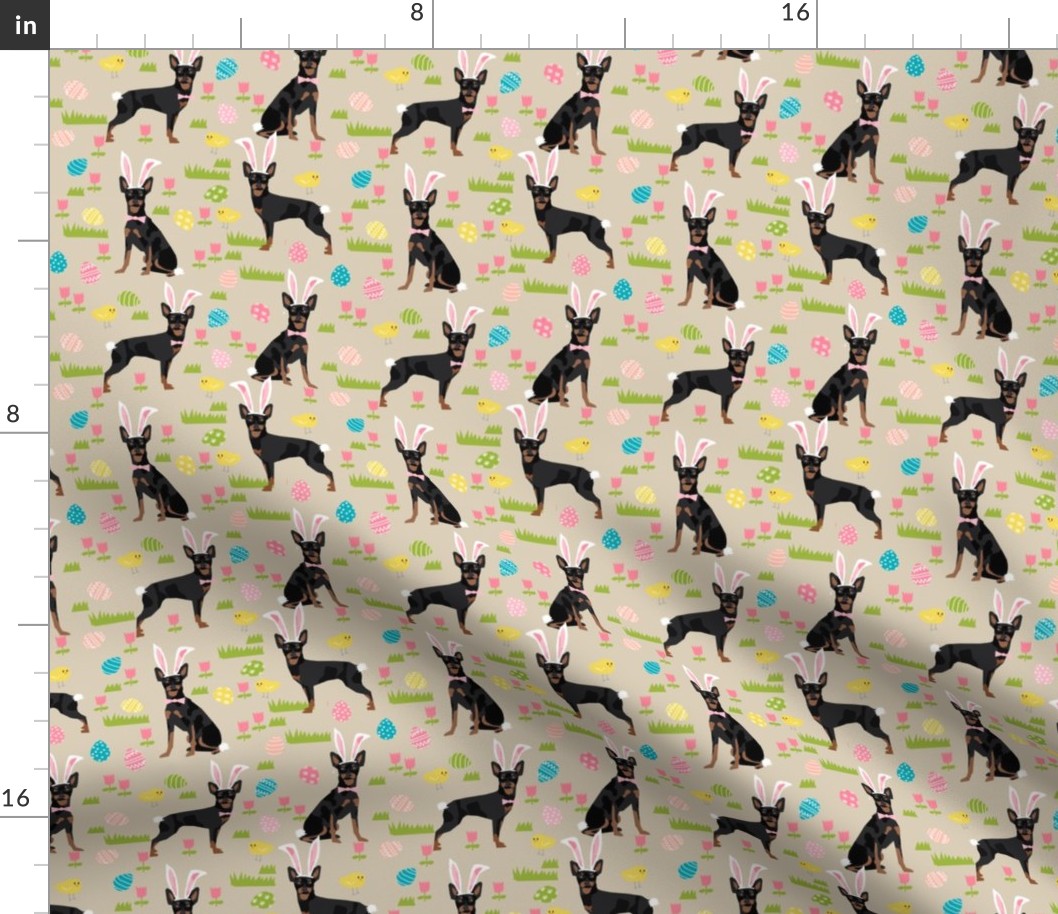 miniature pinscher pastel easter fabric spring time dogs design - sand