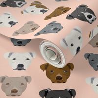 pitbull heads fabric pitbull terrier dog fabrics - blush