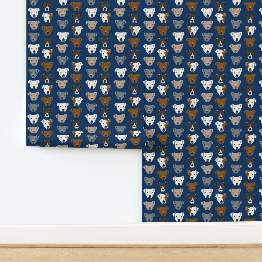 pitbull heads fabric pitbull terrier dog fabrics - navy