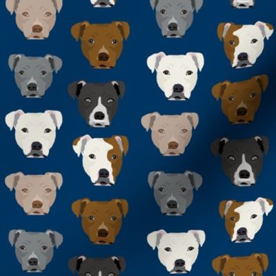 pitbull heads fabric pitbull terrier dog fabrics - navy