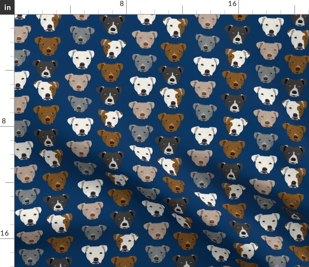 pitbull heads fabric pitbull terrier dog fabrics - navy