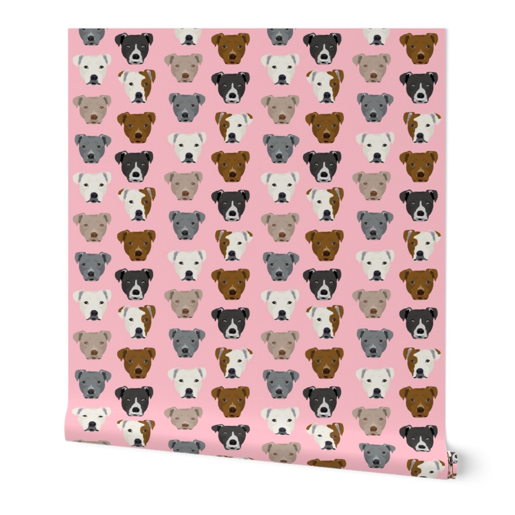 pitbull heads fabric pitbull terrier dog fabrics - pink