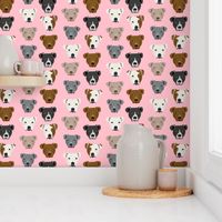 pitbull heads fabric pitbull terrier dog fabrics - pink