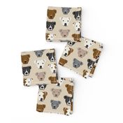 pitbull heads fabric pitbull terrier dog fabrics - sand