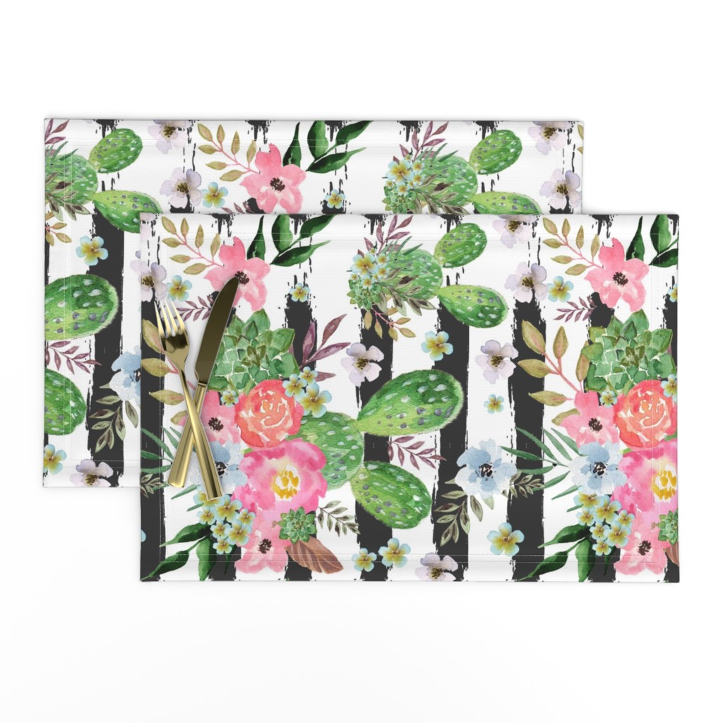 watercolor western flowers, cactus, tropical,Cactus and floral Strips background