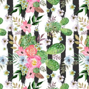  watercolor western flowers, cactus, tropical,Cactus and floral Strips background